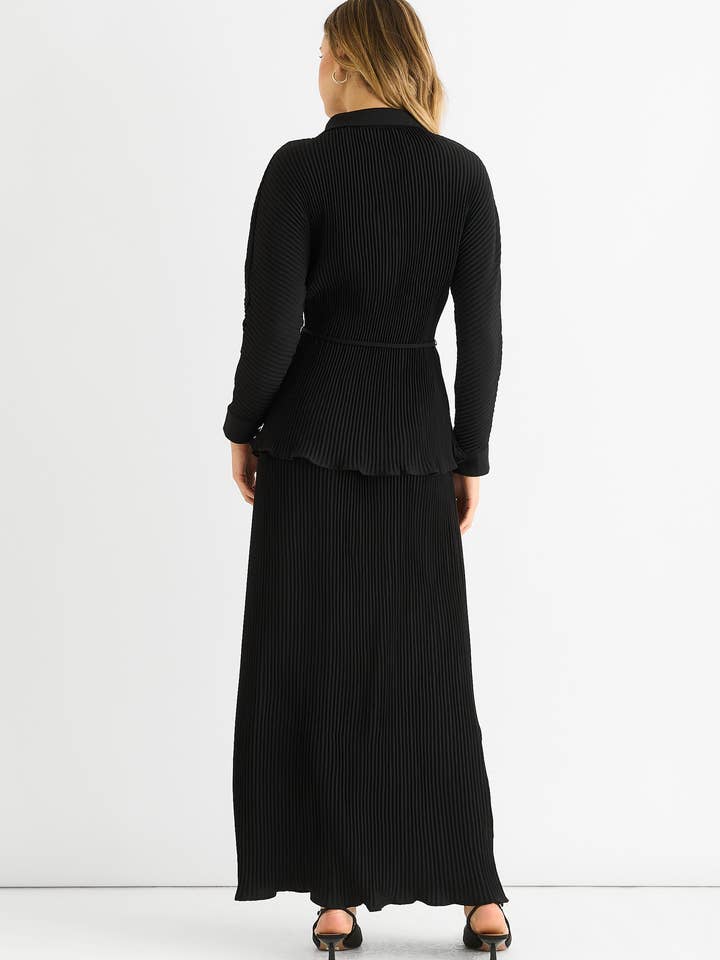 GINI LONDON - Wholesale Button Down Shirt - Women's - Black Plisse Button Through Shirt3