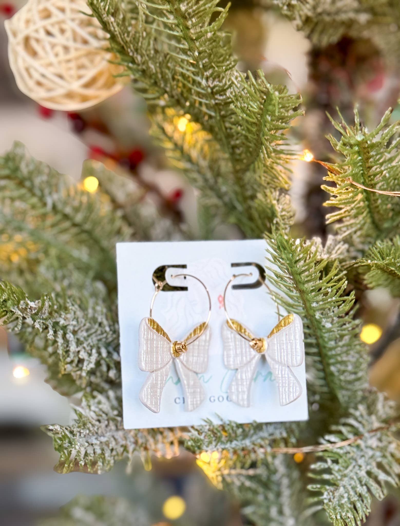 Anam Cara Clay Goods - Wholesale Dangle Earrings - Sparkle Bow Hoops-Polymer Clay Earrings3