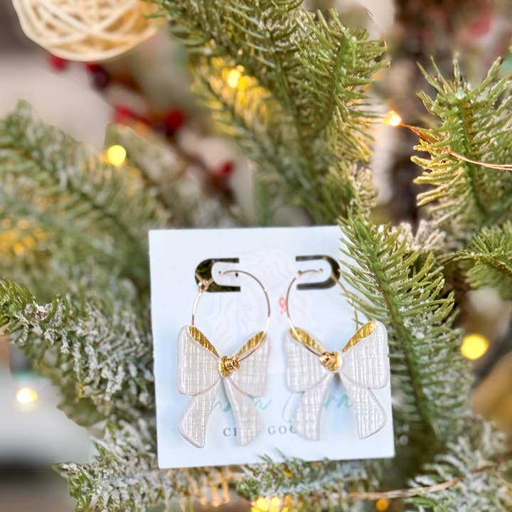 Anam Cara Clay Goods - Wholesale Dangle Earrings - Sparkle Bow Hoops-Polymer Clay Earrings3