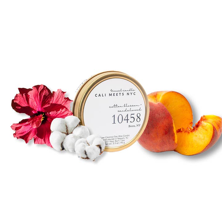 Cali Meets NYC - Wholesale Travel Candles - 10458, Cotton Blossom + Sandalwood Coconut Soy Candle Tin1