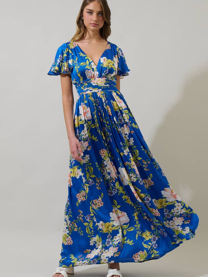 Solary Floral Eloray Pleated Maxi Dress for wholesale by Sugarlips
