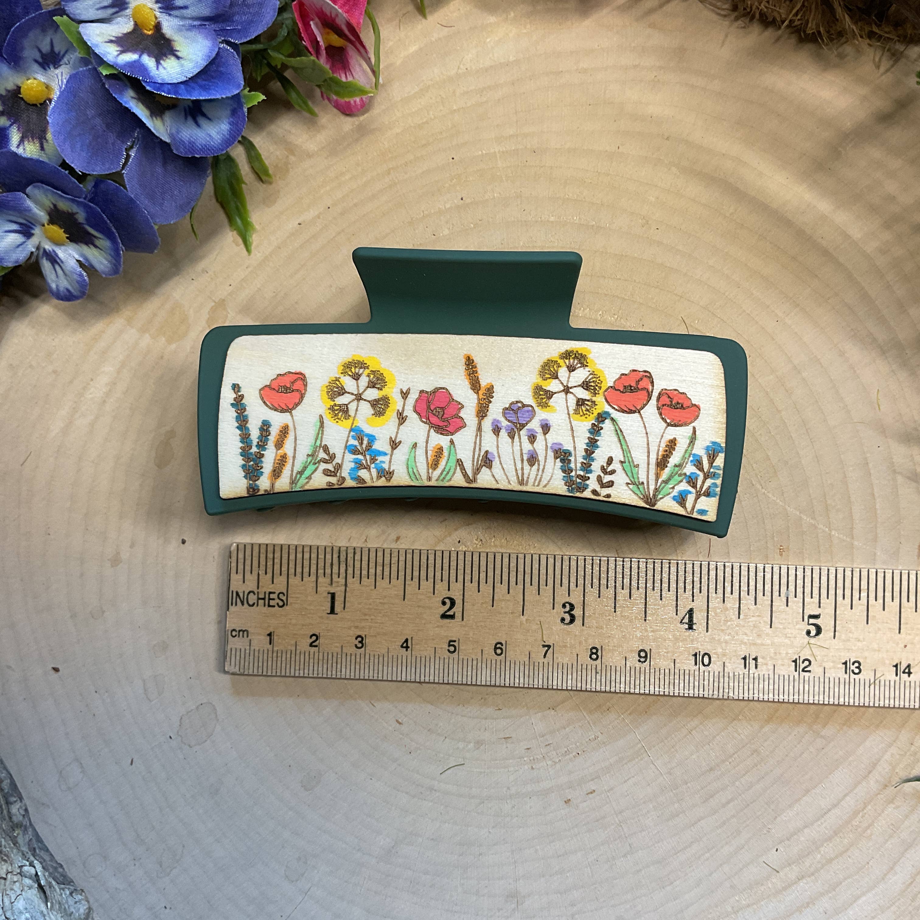 National Parks and Beyond - Wholesale Hair Clip - Women's - Flower Garden Wooden Claw Hair Clips in 2”, 4”, 5 inch4