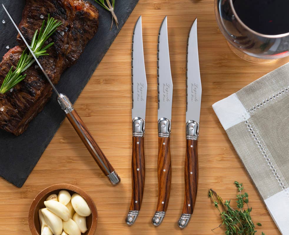 French Home - Wholesale Knife Set - French Home Set of 4 Laguiole Steak Knives, Wood Grain2