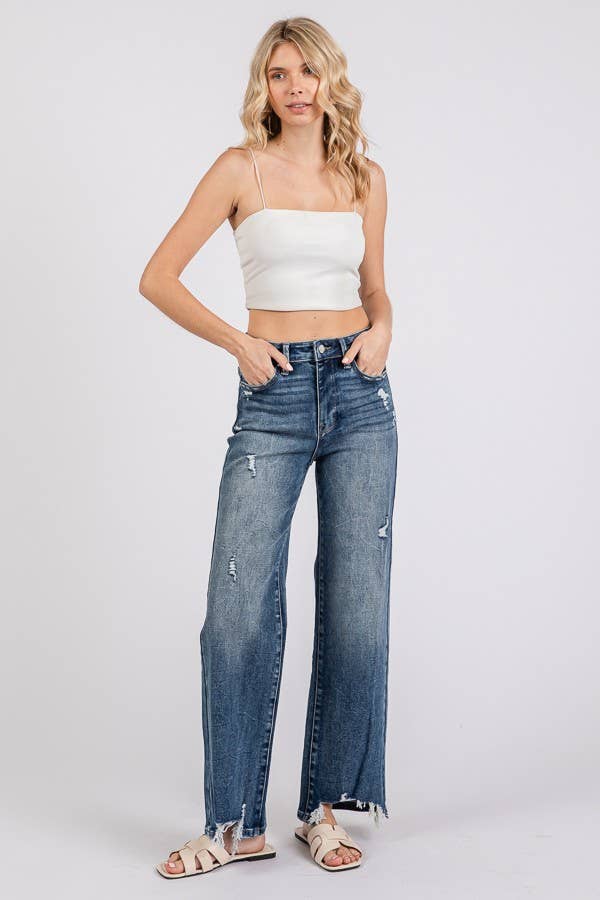 Petra153 - Wholesale Jeans - Women's - P1387W-DM HIGH RISE STRETCH SLIM WIDE LEG W/ DESTROYED HEM2
