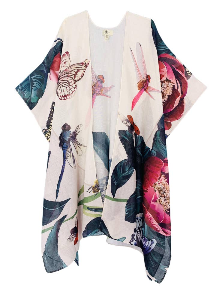 JC062804 Beige-Multi Dragonfly Garden Kimono for wholesale by JC Sunny Fashion