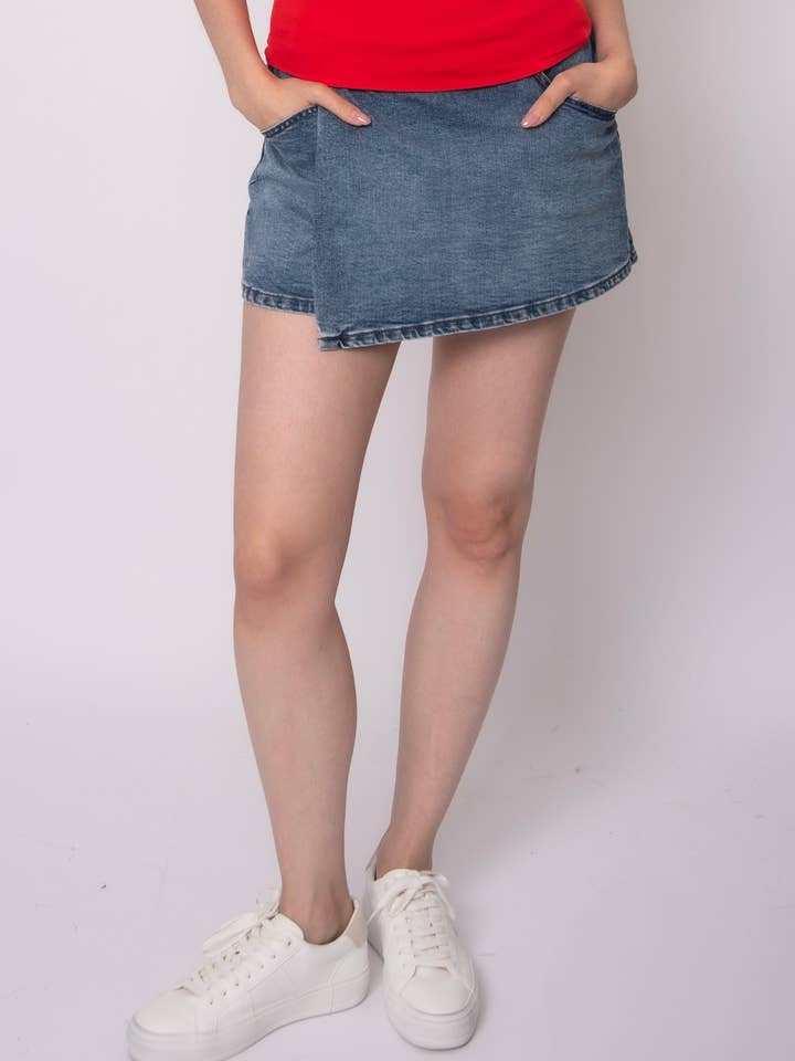 FALDA-PANTALÓN CRUZADA DE DENIM ELÁSTICO FIONA- 43W071S para venta al por mayor de RD Style