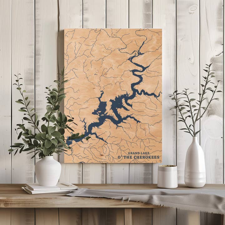 Grand Lake O'the Cherokees Oklahoma Custom Lake Map for wholesale by Benoit's Design Co.