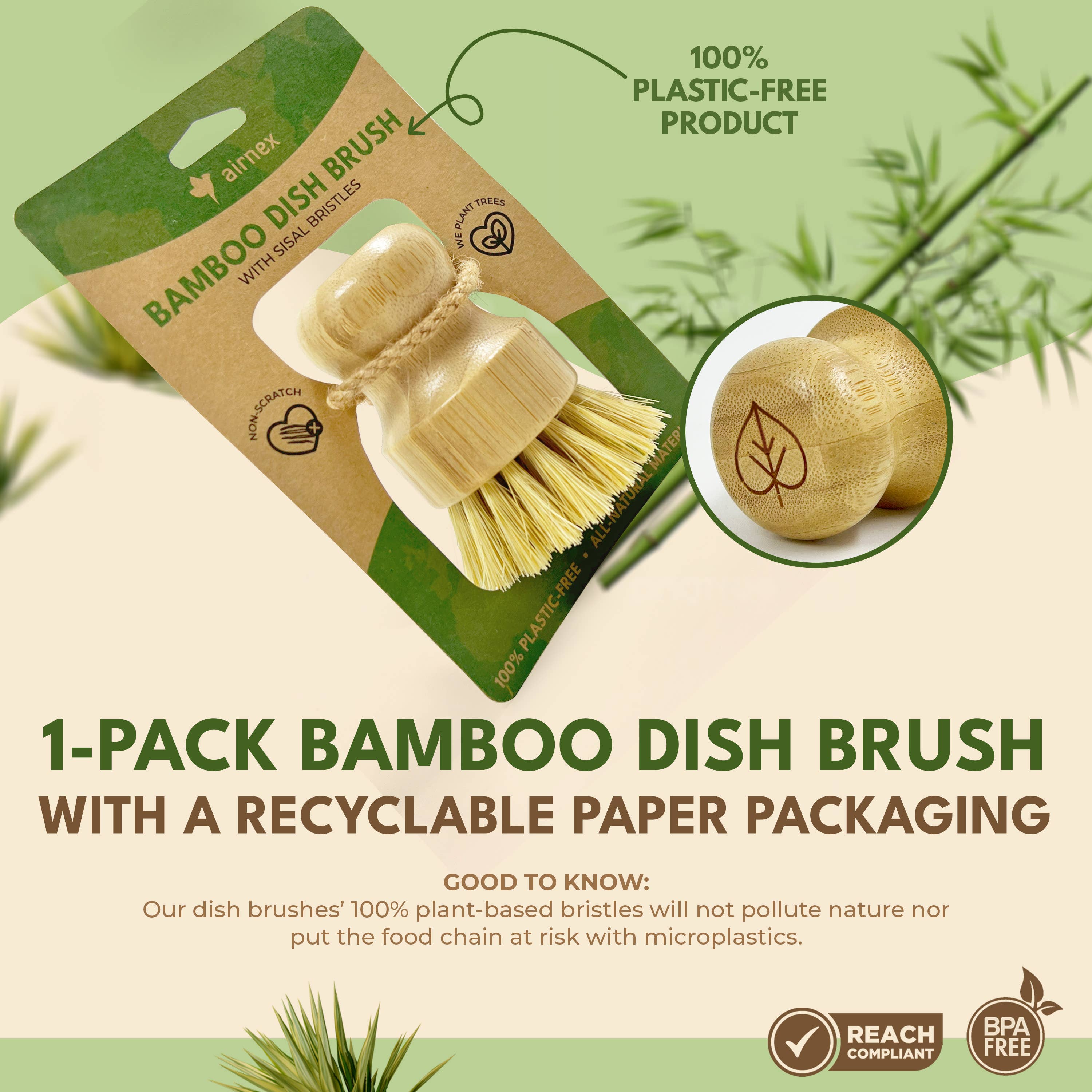 AIRNEX - Wholesale Cleaning Brush - Eco Kitchen Cleaning Supplies  - 1 Pack Bamboo Dish Brush3