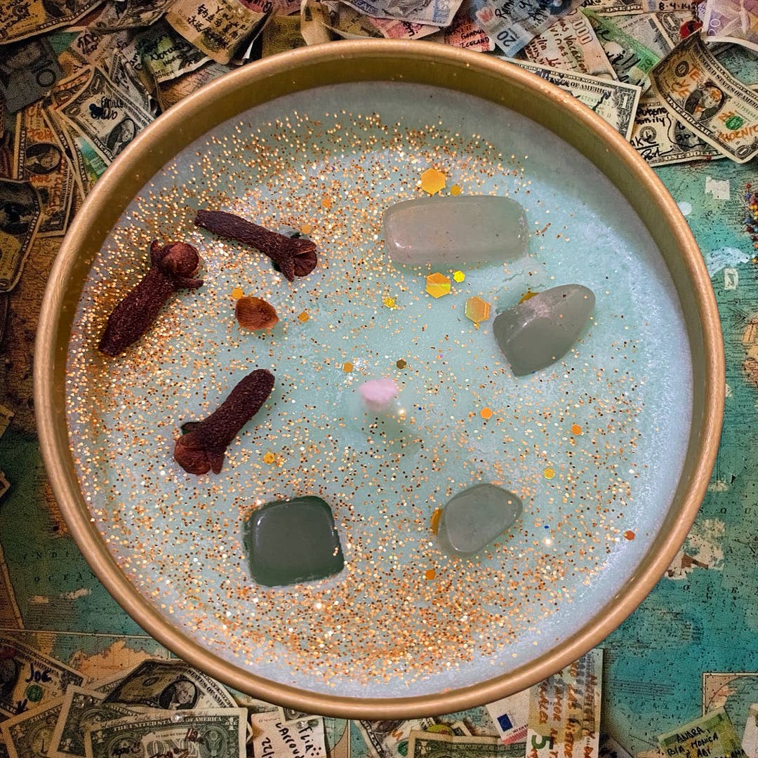 Raven’s Hearth - Wholesale Travel Candles - Prosperity Crystal Candle | Manifestation | Vegan7