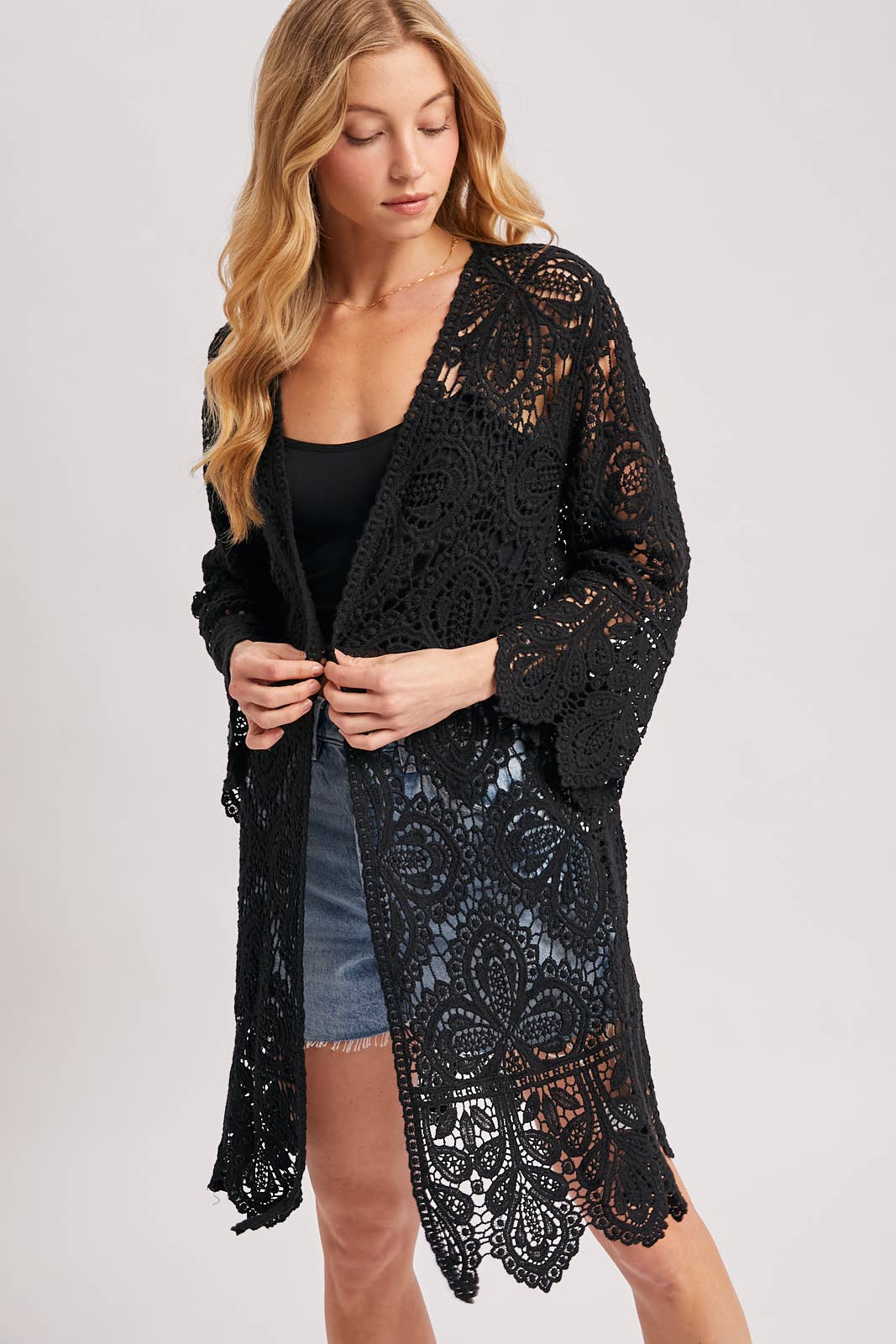 Bluivy – Engroshandel Cardigan - Dame – Bluivy hæklede cardigan med åbent front og klokkeærmer2