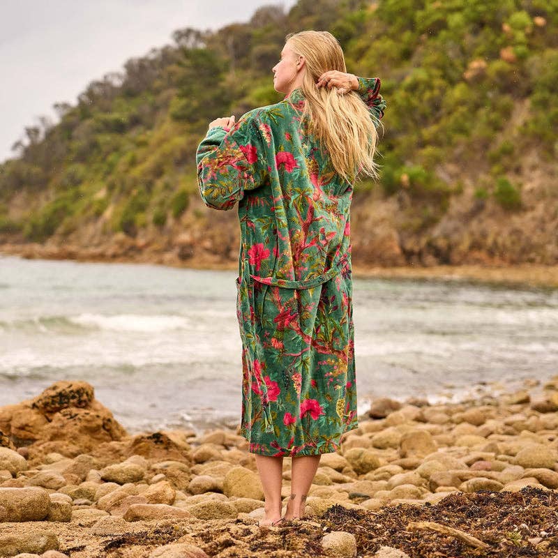 Linen Connections - Wholesale Kimono - Women's - Velvet Robe Kimono - Lush Bohemian Floral Chic Oasis Wear4
