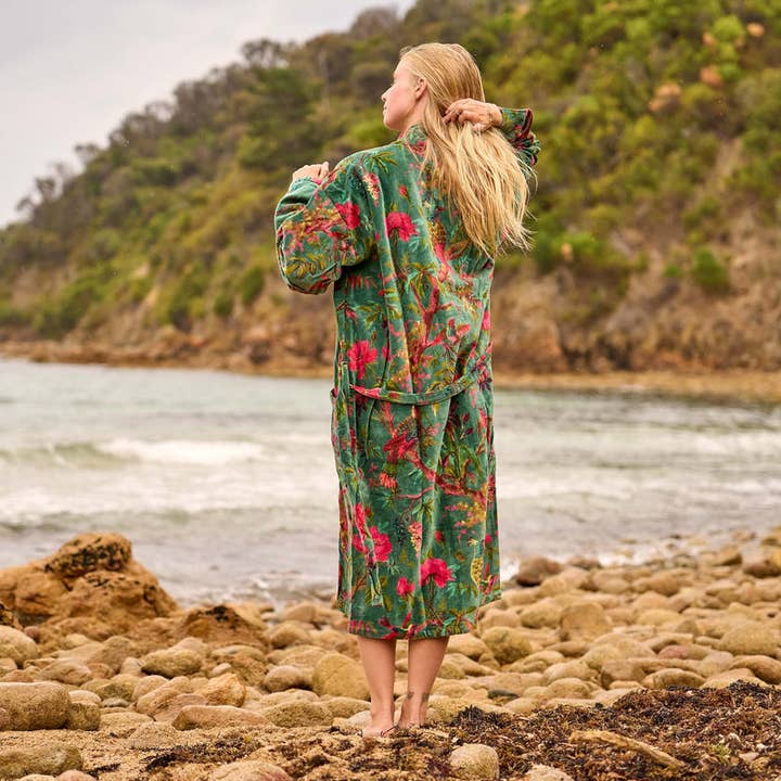 Linen Connections - Wholesale Kimono – Women's - Velvet Robe Kimono - Lush Bohemian Floral Chic Oasis Wear4