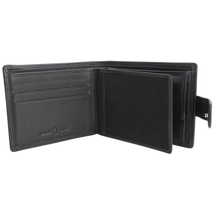 Black Leather Tab Close Wallet with RFID Lining for wholesale by Dalaco - incorporating David Aster