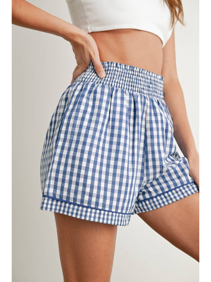 BUTTERMELON - Wholesale Shorts - Women's - Garterized Gingham Shorts - BMP7658