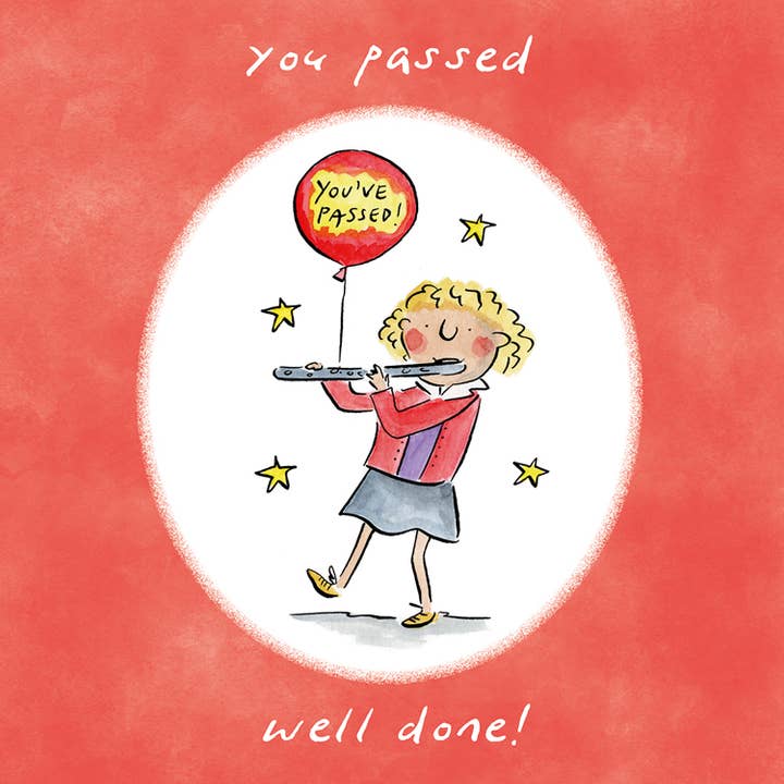 Carte de félicitations d'examen de flûte pour la vente par Inky Blue Ltd t/a Holy Mackerel