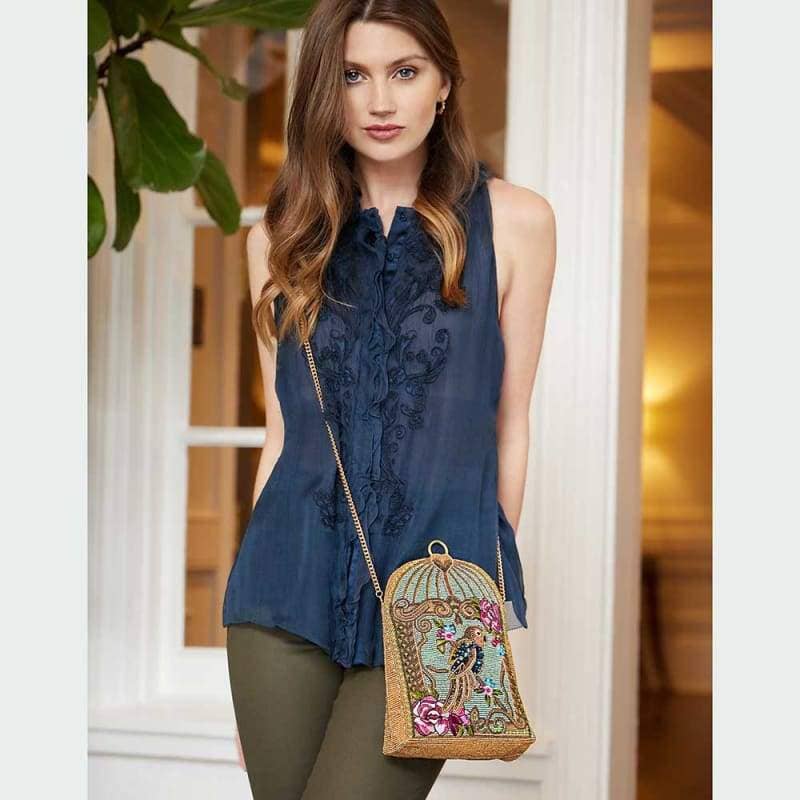 Mary Frances Accessories - Wholesale Crossbody Bag - Women's - Pretty Parrot Beaded Parrot with Flowers Crossbody Handbag6