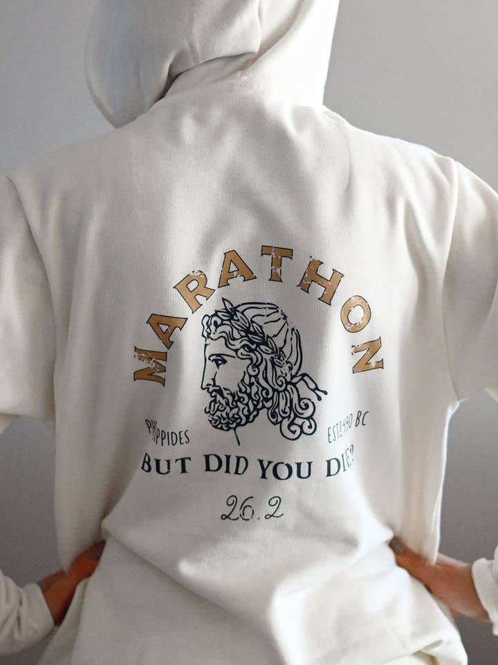 Pheidippides Marathon Hoodie for wholesale by Sarah Marie Running Co