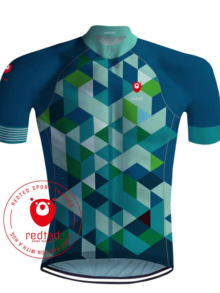 Cycling Shirt - Escher's Cubes Blue/Green - REDTED for wholesale by REDTED