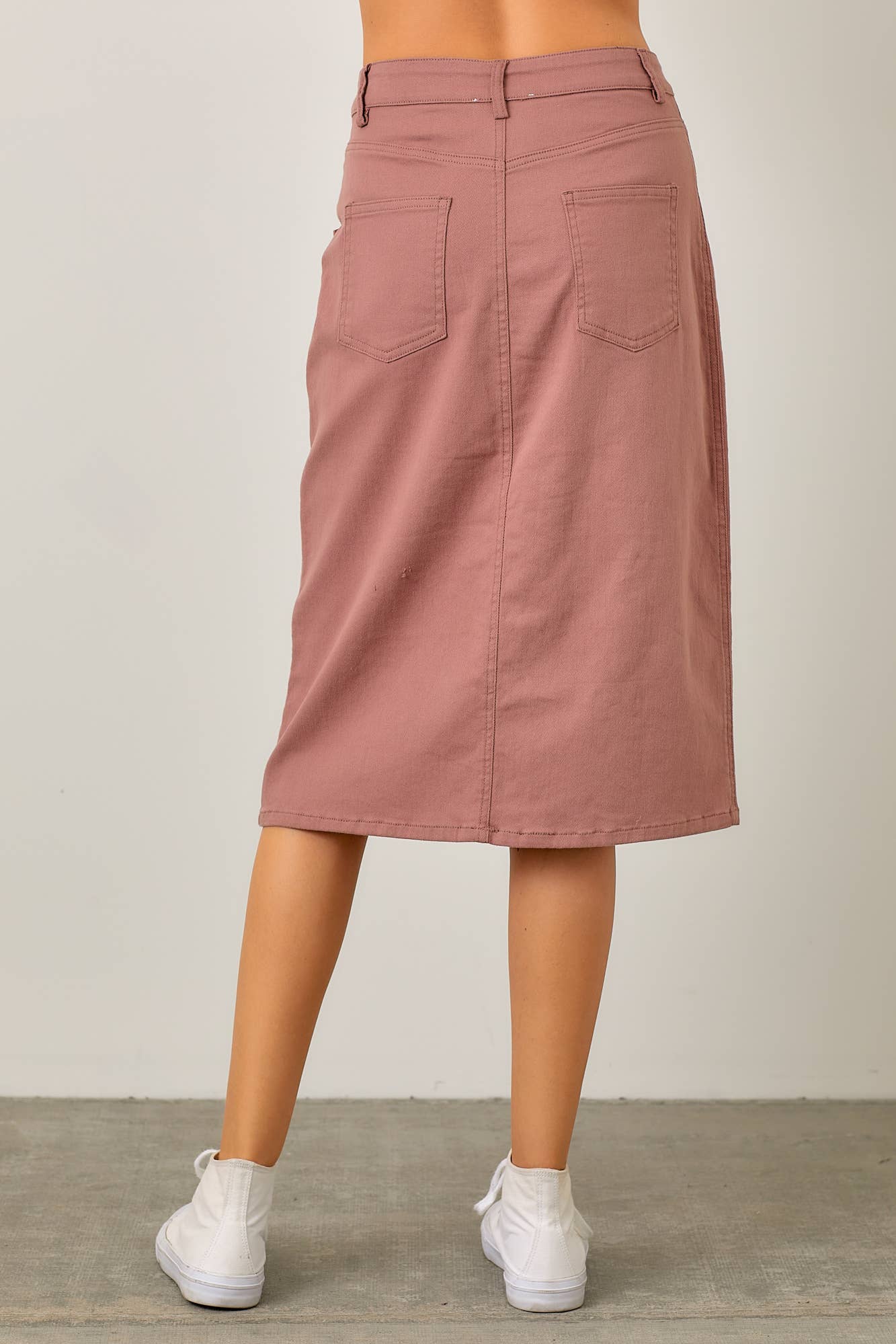 Polagram by Wellmade USA - Vente Jupe – femme - Jupe longue en denim avec détail fente arrière3