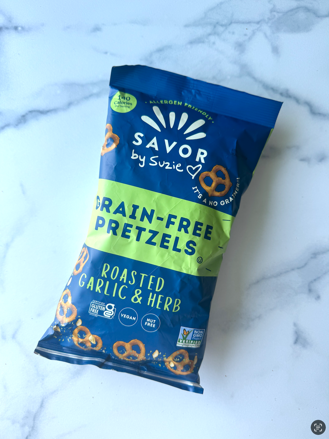 Savor by Suzie - Wholesale Pretzels - Roasted Garlic & Herb Grain Free Pretzels 5oz6