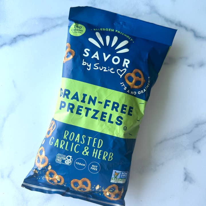 Savor by Suzie - Wholesale Pretzels - Roasted Garlic & Herb Grain Free Pretzels 5oz6