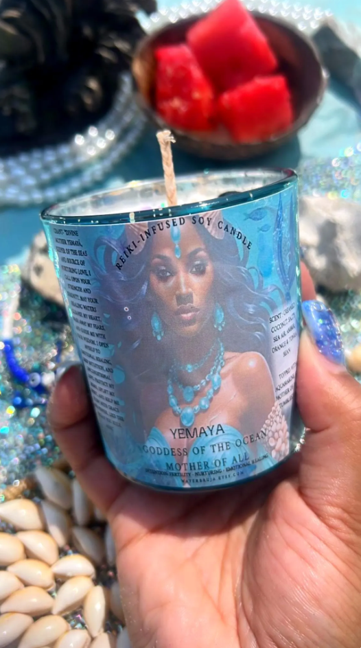 WaterBruja - Wholesale Jar/Filled Candle - Yemaya Candle, Reiki Infused, Orisha Offering Candle, Ritual8