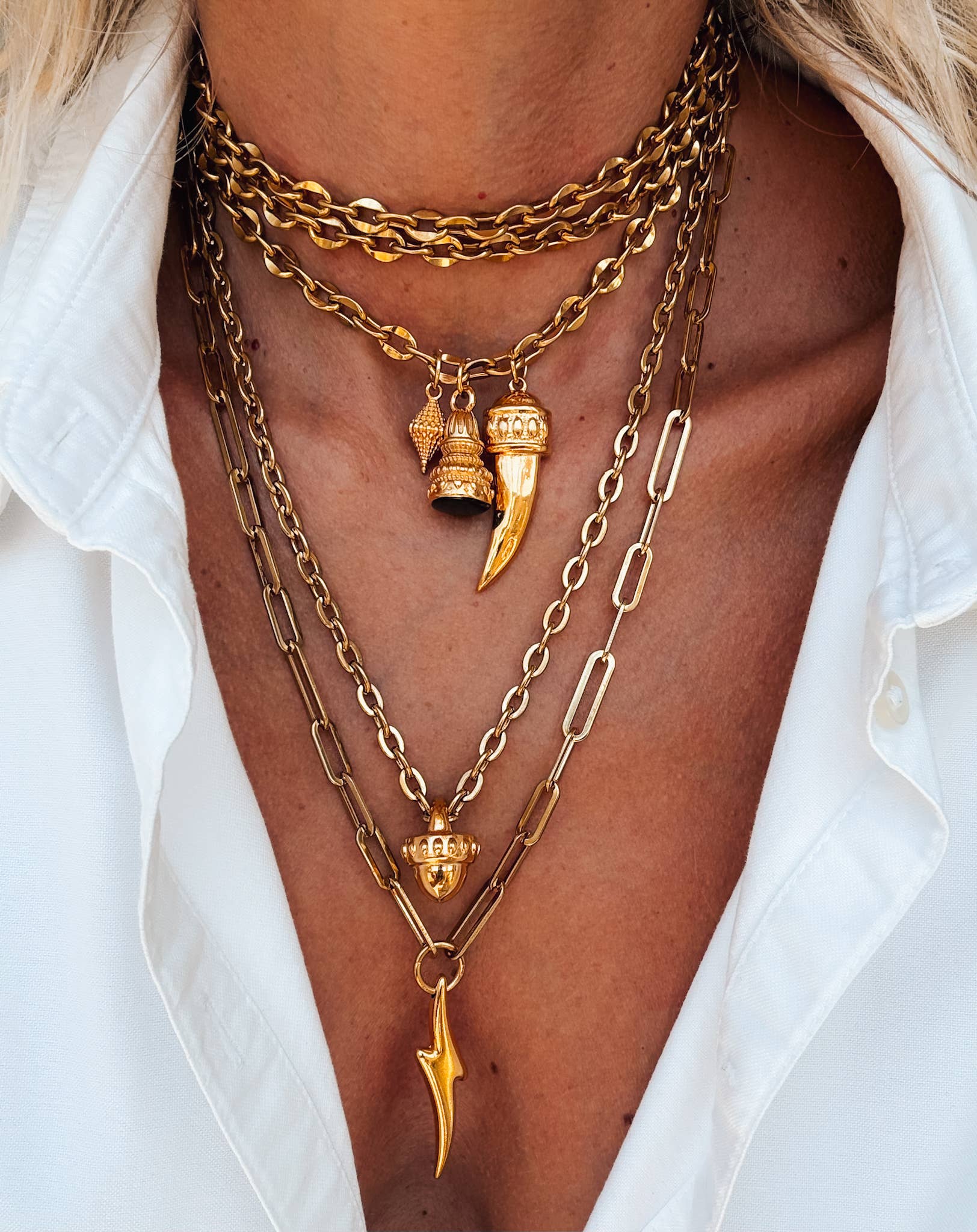 Goupi - Wholesale Pendant/Charm Necklace - Rock style Statement chunky chain Necklace Layer in gold1