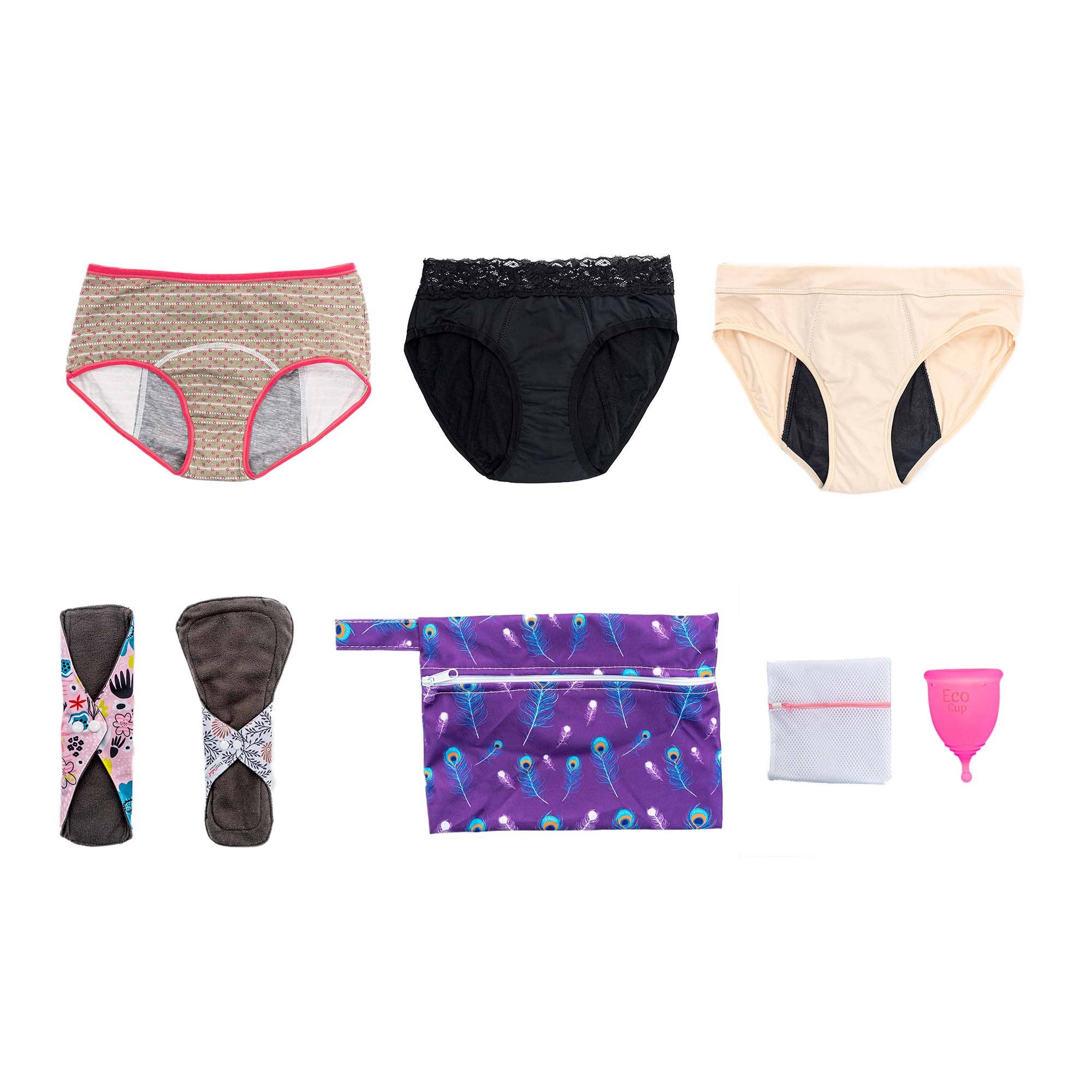 Eco Period – wholesale Mensunderkläder - Dam – Ultimate Eco Period startpaket (med Eco Period Cup, underkläder och kuddar)0