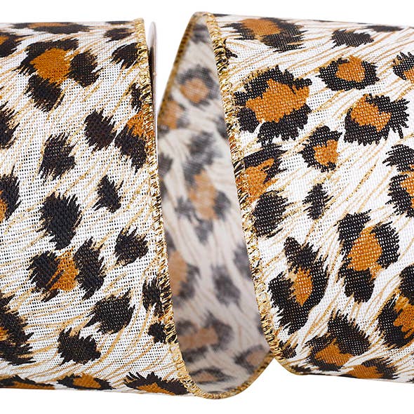 Cheetah Sparkle Linen Wired Edge, 2-1/2 In, 10 Yards for wholesale by RELIANT RIBBON
