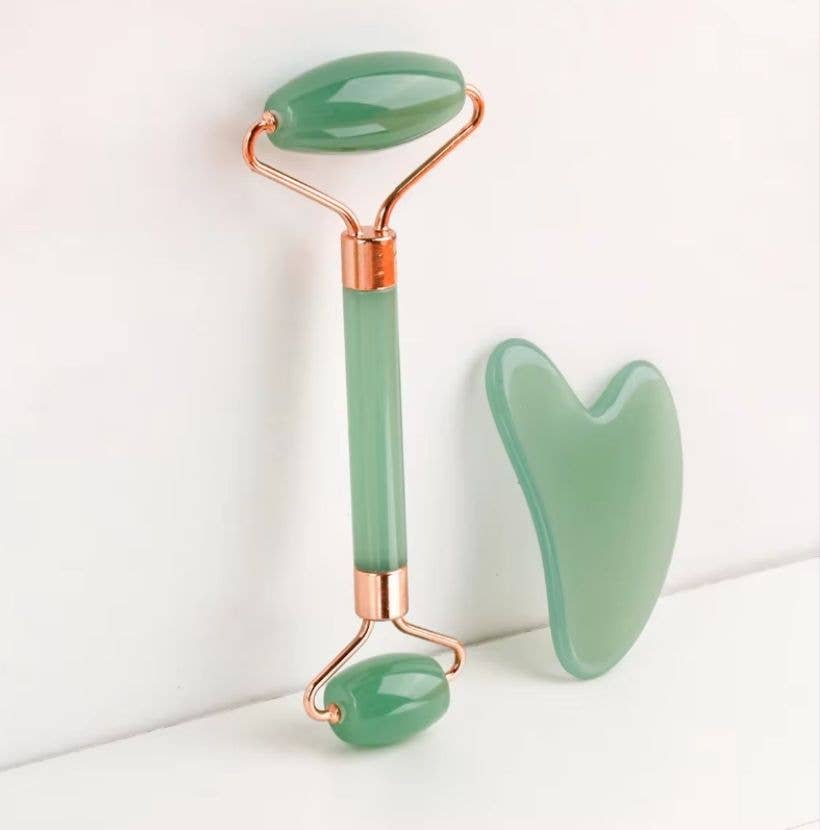 green Gua Sha Board 2PCS Massage Stone for Facial Body Skincare Roller Scraping Massager Natural Resin Facial Lifting Scraper Neck Anti Wrinkle Massager Tool for wholesale on Faire0