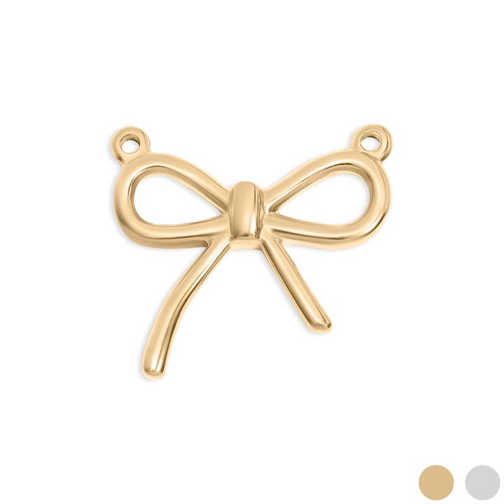 WJW - Wholesale Individual Charm/Pendant - 18K Gold PVD Stainless Steel Bow Connector Charm