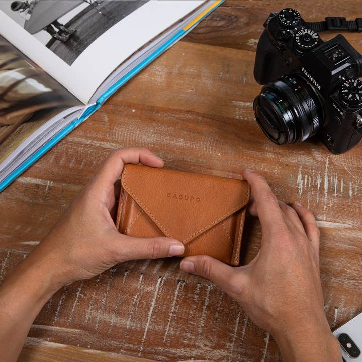 CASUPO - Wholesale Wallet - Men's - Women's Mini Leather Envelope Wallet - RFID wallet - Natural
