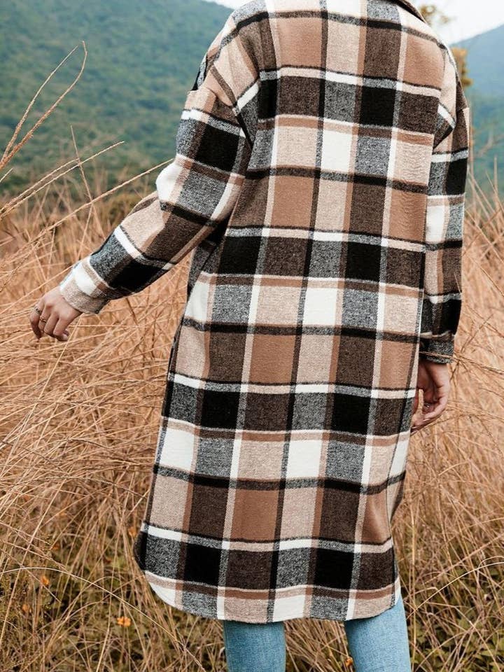 Rosa Clothing - Wholesale Jacket - Women's - Plaid Button down long jacket
