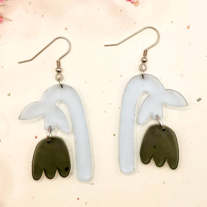 (Black and Blue) Flower Drop Charm Acrylic Earrings for wholesale by Hoity Toity Goods