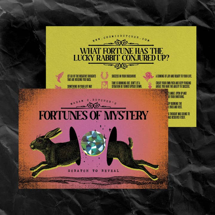 FORTUNES DE MYSTÈRE Carte à gratter Fortune Lapin pour la vente par Cosmic Butcher