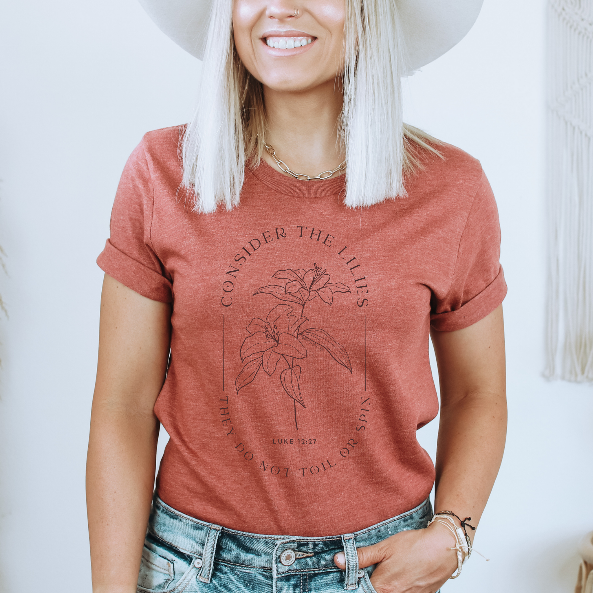 Faith & Life Christian Brands - Wholesale Screen Printed T-Shirt - Women's - Consider The Lilies Mother's Day Christian Graphic Tee9