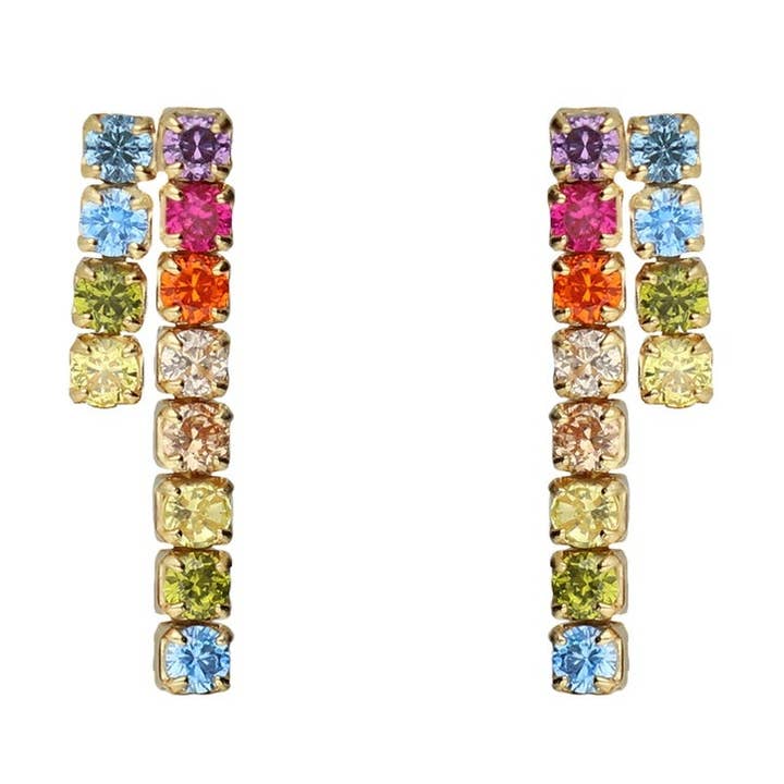 Riviera short earrings with multicolor riviere crystals in Silver for wholesale by Victoria Cruz