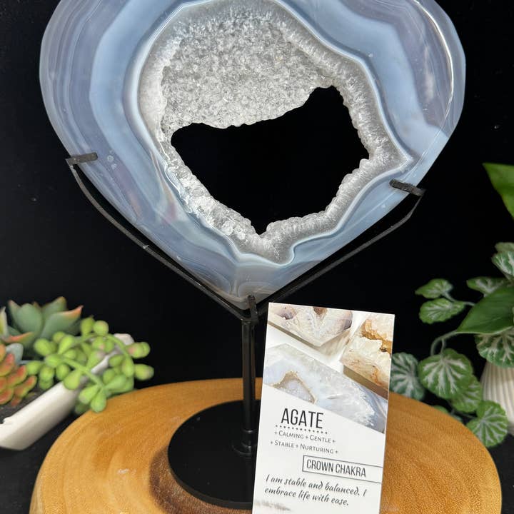 The 7 Directions - Wholesale Spiritual stone/crystal - 8 3/4" Super Sparkly Druzy agate heart w/ custom stand G553