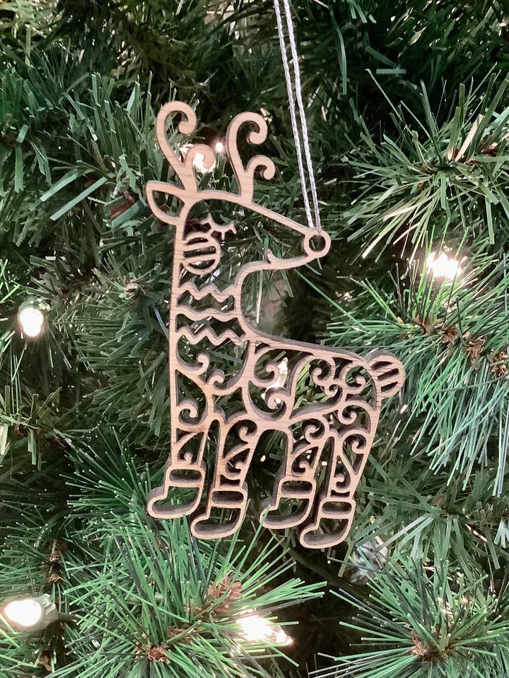 Wood Ornament - Reindeer Swirl for wholesale by Mac’s Boys, LLC