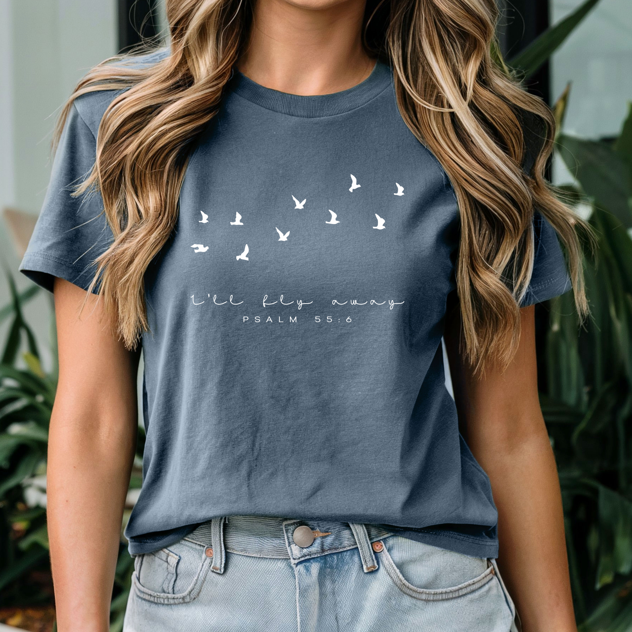 The Light Company - Wholesale Screen Printed T-Shirt - Women's - I'll Fly Away Tee – Psalm 55:6 Christian Faith Shirt0