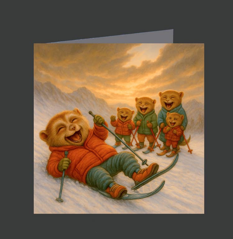 Eliot Siegel & The British Art Gallery – wholesale Everyday greeting card – Tarsier Family Skiing 02-1039-A / Greeting Card