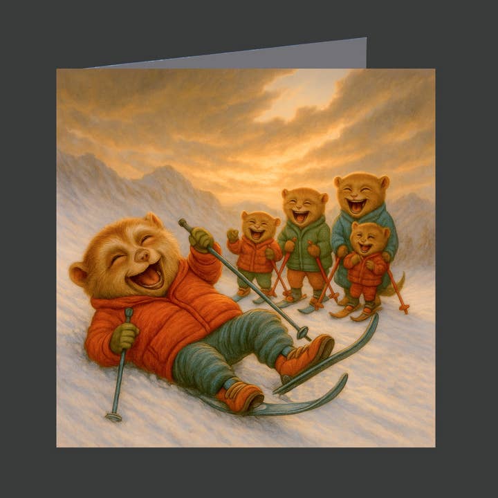 Eliot Siegel & The British Art Gallery – wholesale Everyday greeting card – Tarsier Family Skiing 02-1039-A / Greeting Card 0