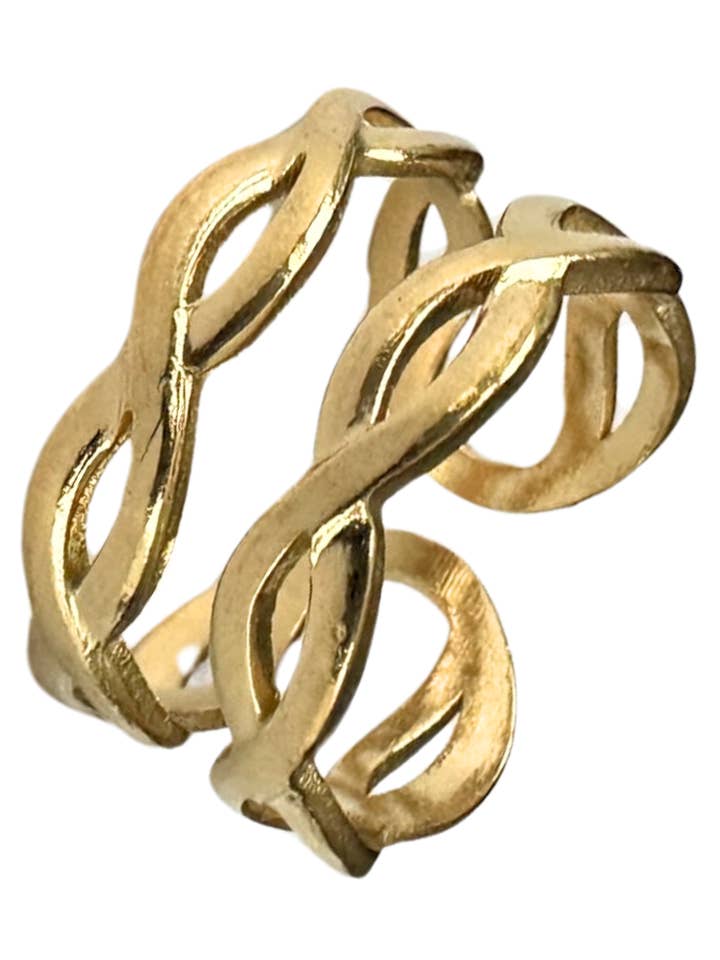 Infinity ring made of stainless steel with 18k gold plating for wholesale by Positiva Jewelry