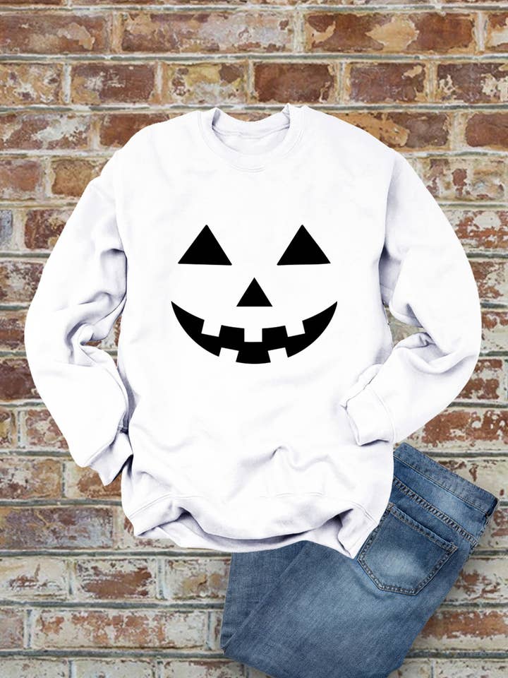 Pumpkin Face, Halloween, PLUS Unisex Crew Neck Sweatshirt for wholesale by Top Avenue