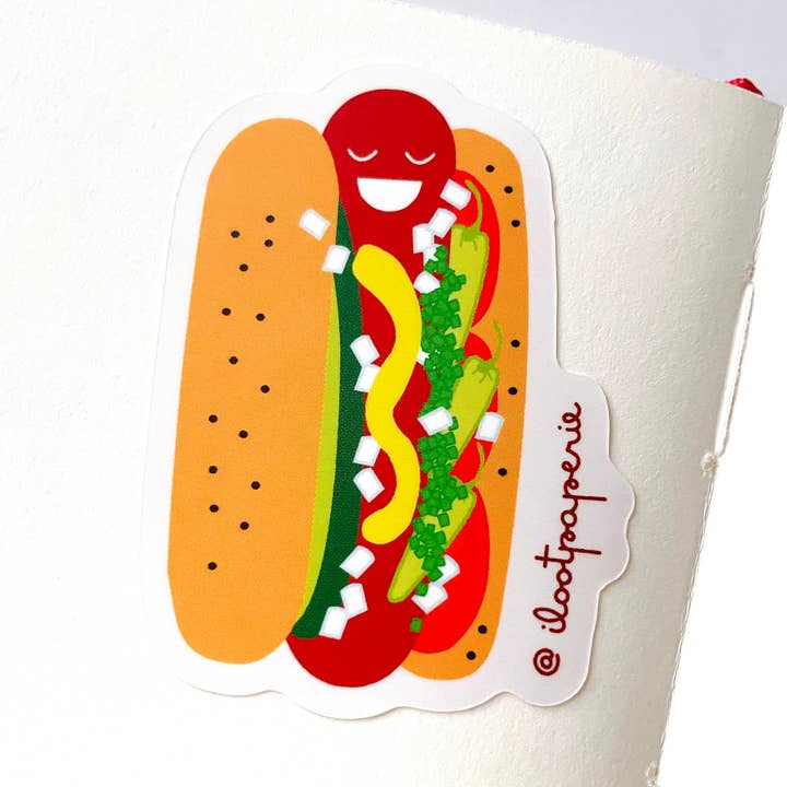 Chicago Hot Dog Matte Vinyl Sticker for wholesale by ILOOTPAPERIE