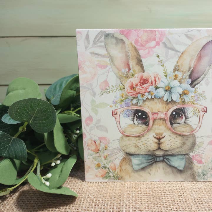 Spring Easter Bunny Block - Girl Bunny with Glasses for wholesale by Bluegrass Burlap Co