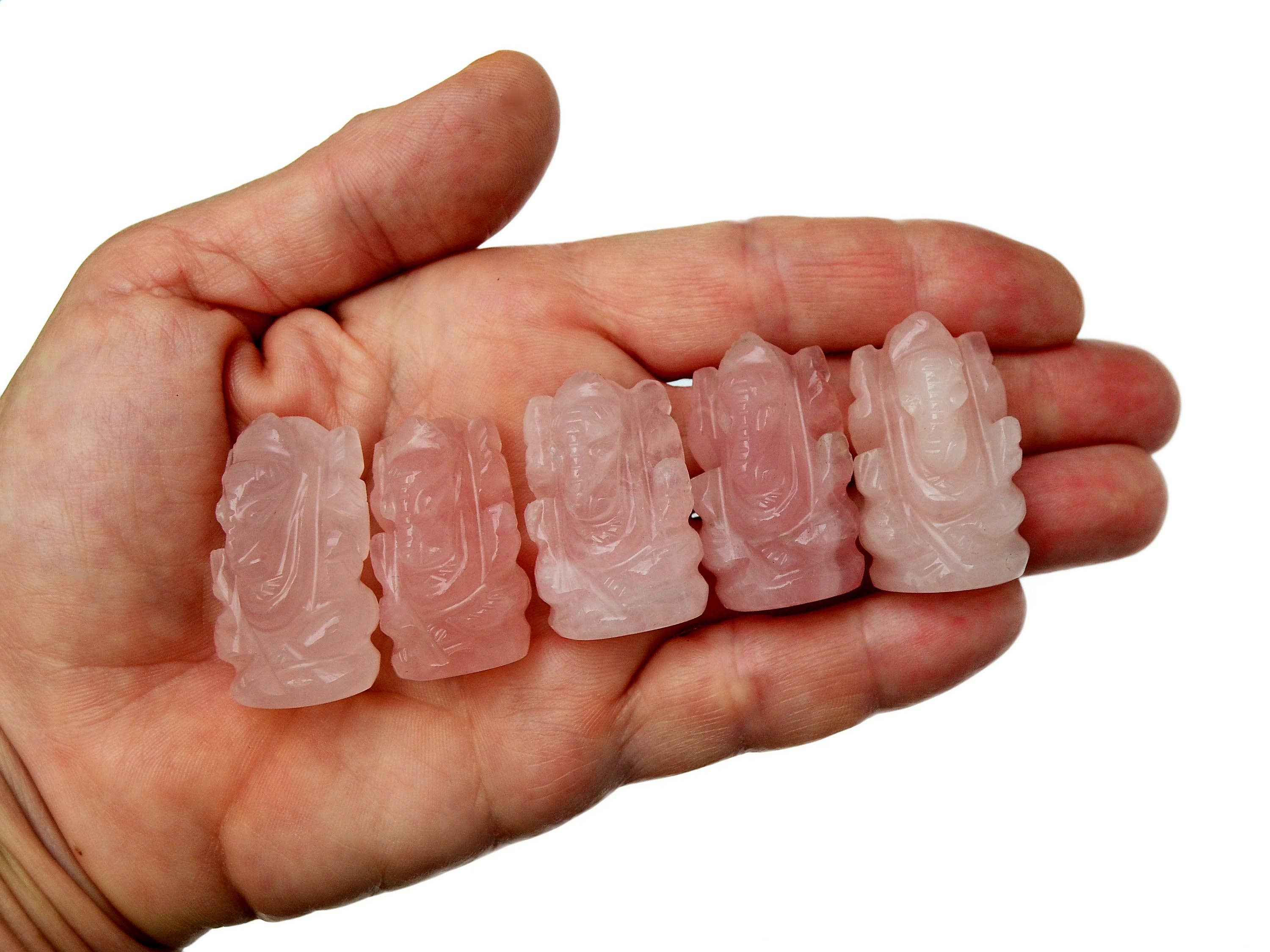 Kaia & Crystals - Wholesale Spiritual Stone/Crystal - Mini Rose Quartz Ganesha Sculputure (30mm - 35mm) - Hand Carved Stone5