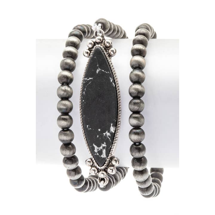 Rope & Spurs - Wholesale Bangle Bracelet - Navajo Pearl Stone Stretch Bracelet Set