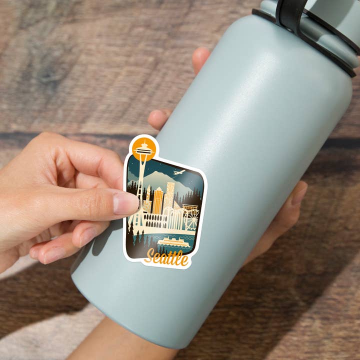 Lantern Press - Wholesale Sticker - STICKERS Seattle, Washington, Retro Skyline