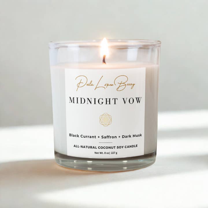 Midnight Vow All-Natural Coconut Soy Candle | 8 oz Glass Jar for wholesale by Perla López Baray